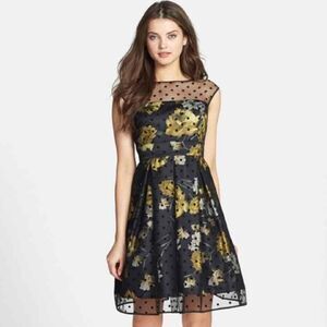 Eliza J polka dot & floral fit and flare mini dress size 4